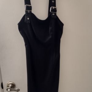 Black short buckle strap dress
